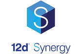 Image of a blue cube with a white S in the middle. 12d Synergy in blue text below