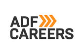 Image of a brand logo, black text, two rows, with orange arrows on top line
