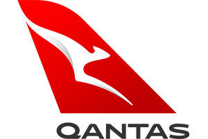 Image of qantas logo, red shape with white kangaroo outlined