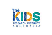 Image of a multicolour logo, saying the kids in large font. White background