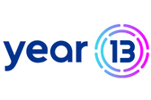 Word 'year' is blue in large text and the number '13' also blue surrounded by two purple circles